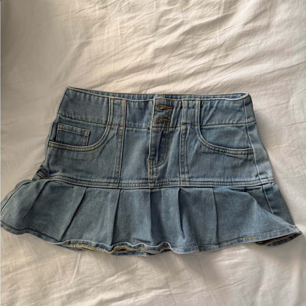 Pacsun Eco Medium Indigo Pleated Low Rise Denim Mini Skirt